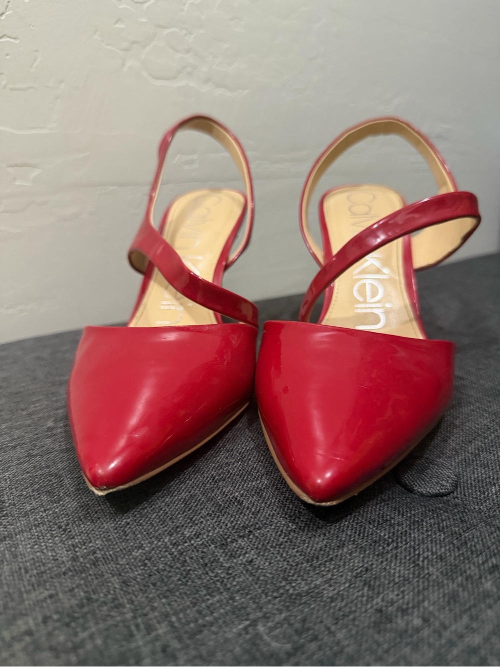 Calvin Klein Red Patent Pointed Slingback Heels